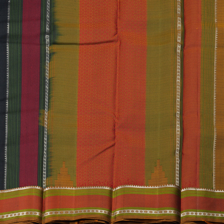 Hayagrivas Black Handloom Kanjivaram Silk Saree with Honey Mustard Border-KBD1745A1-2