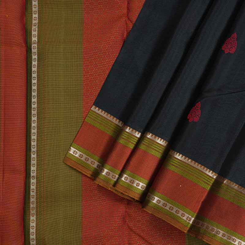 Hayagrivas Black Handloom Kanjivaram Silk Saree with Honey Mustard Border-KBD1745A1-2