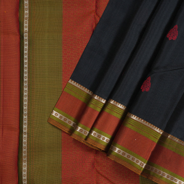 Hayagrivas Black Handloom Kanjivaram Silk Saree with Honey Mustard Border-KBD1745A1-2