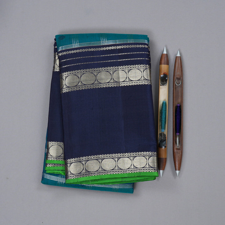 Hayagrivas Sky Blue Handloom Kanjivaram Silk Saree with Dark Blue Border with KBD1745A3-1