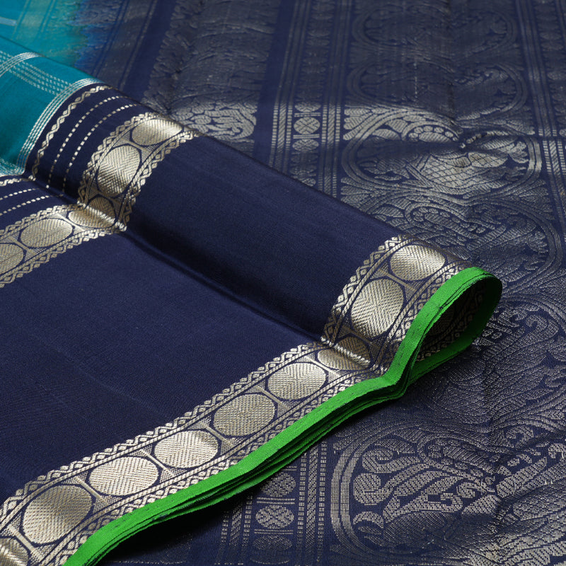 Hayagrivas Sky Blue Handloom Kanjivaram Silk Saree with Dark Blue Border with KBD1745A3-1