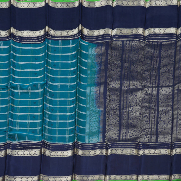 Hayagrivas Sky Blue Handloom Kanjivaram Silk Saree with Dark Blue Border with KBD1745A3-1