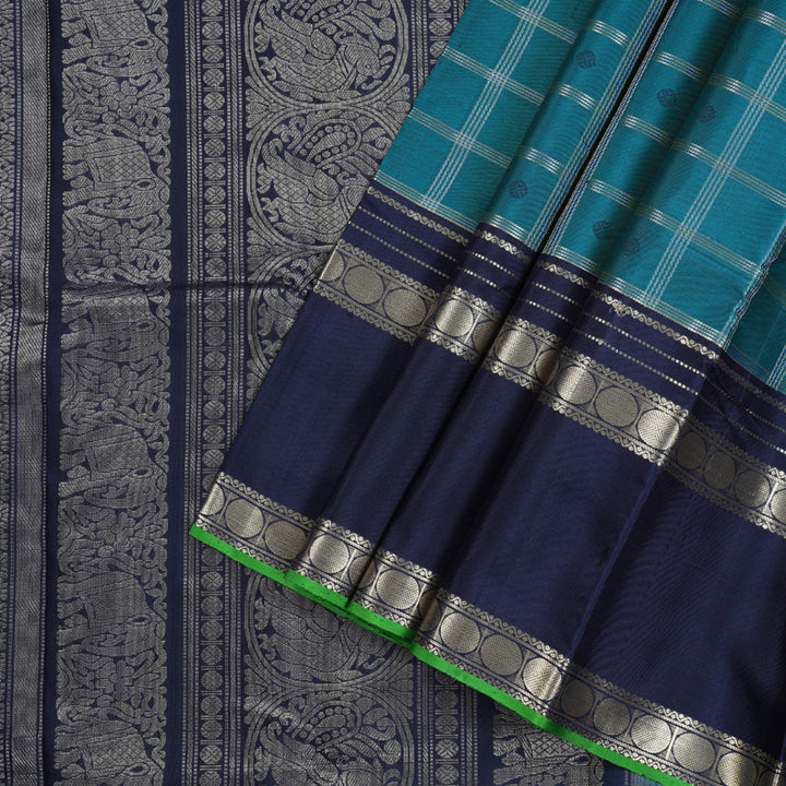 Hayagrivas Sky Blue Handloom Kanjivaram Silk Saree with Dark Blue Border with KBD1745A3-1
