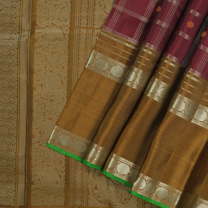 Hayagrivas Handloom Araku Maroon Kanjivaram Silk Saree with Metallic Gold Border KBD1745A3-5