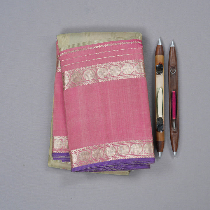 Hayagrivas Sandal Handloom Kanjivaram Silk Saree with Onion Pink Border with KBD1745A3-6