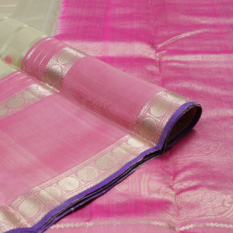 Hayagrivas Sandal Handloom Kanjivaram Silk Saree with Onion Pink Border with KBD1745A3-6