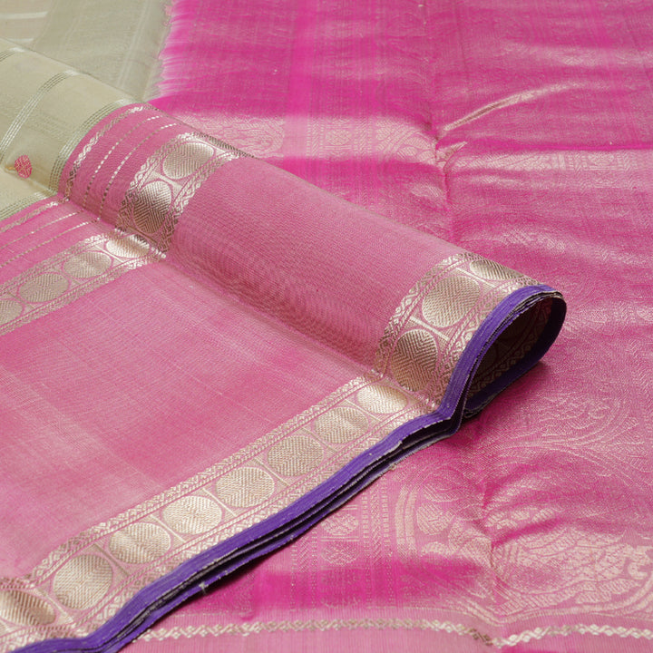 Hayagrivas Sandal Handloom Kanjivaram Silk Saree with Onion Pink Border with KBD1745A3-6