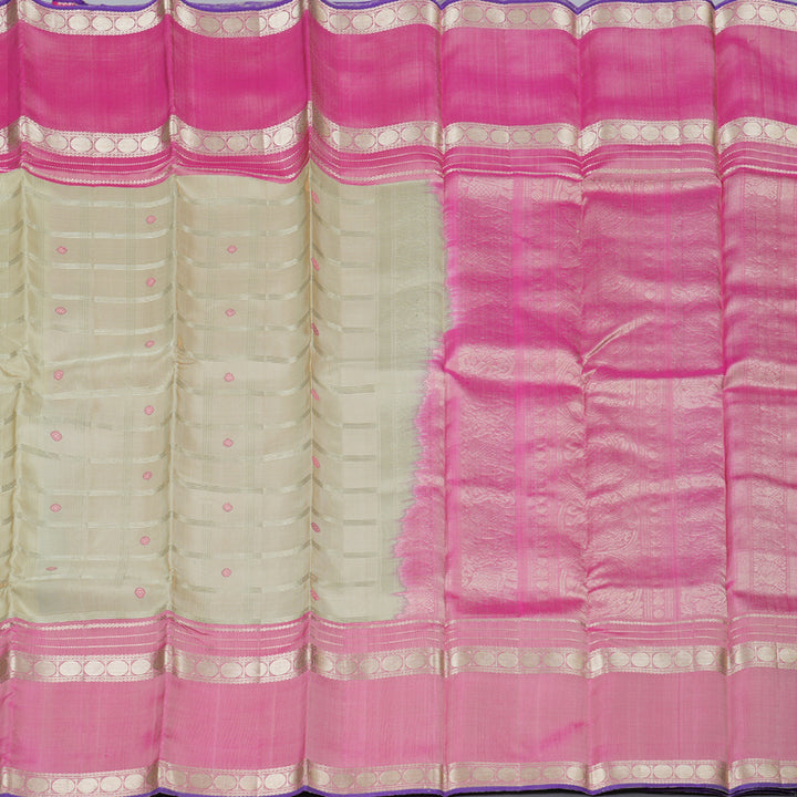 Hayagrivas Sandal Handloom Kanjivaram Silk Saree with Onion Pink Border with KBD1745A3-6