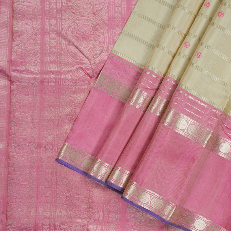 Hayagrivas Sandal Handloom Kanjivaram Silk Saree with Onion Pink Border with KBD1745A3-6
