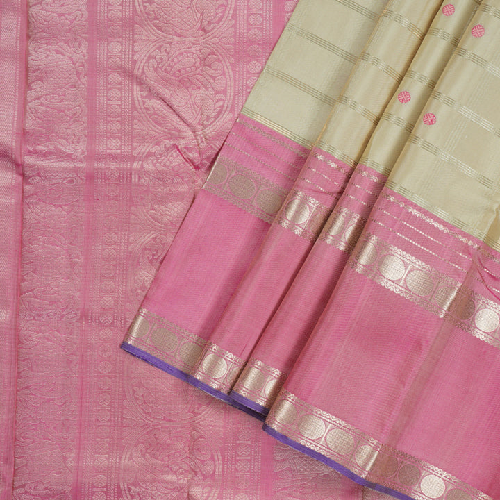 Hayagrivas Sandal Handloom Kanjivaram Silk Saree with Onion Pink Border with KBD1745A3-6