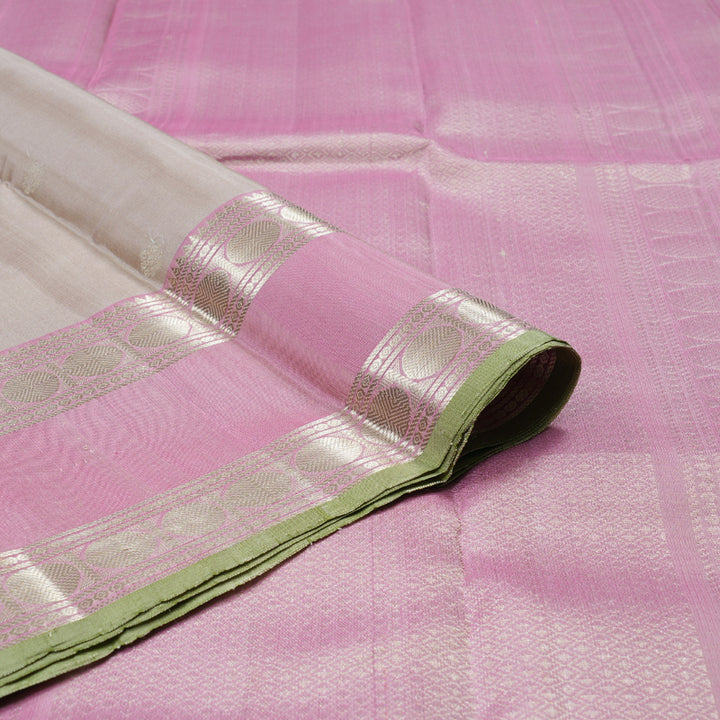 Hayagrivas Graceful Beige Handloom Kanjivaram Silk Saree with Baby Pink Border KBD1745A4-1