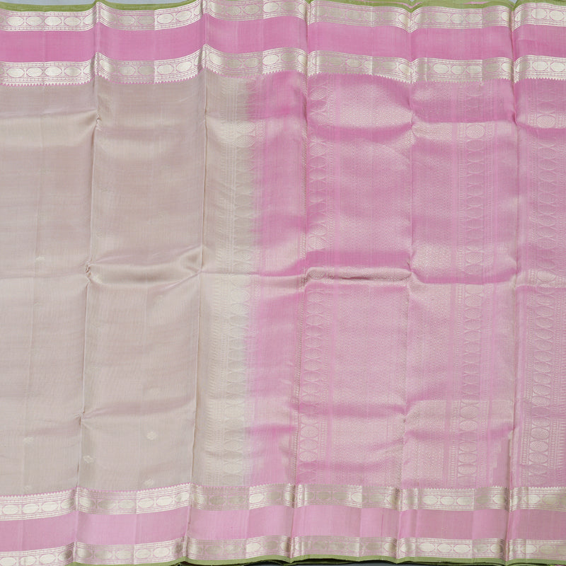 Hayagrivas Graceful Beige Handloom Kanjivaram Silk Saree with Baby Pink Border KBD1745A4-1