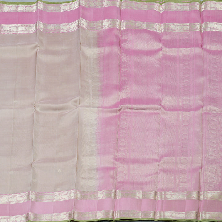 Hayagrivas Graceful Beige Handloom Kanjivaram Silk Saree with Baby Pink Border KBD1745A4-1
