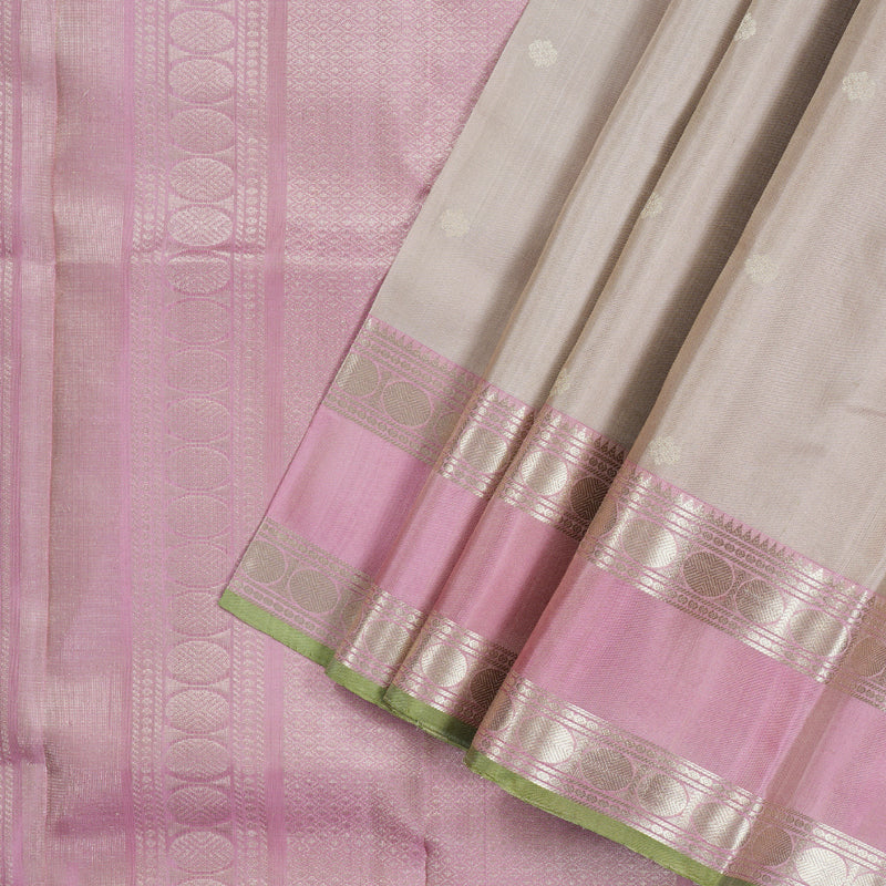 Hayagrivas Graceful Beige Handloom Kanjivaram Silk Saree with Baby Pink Border KBD1745A4-1