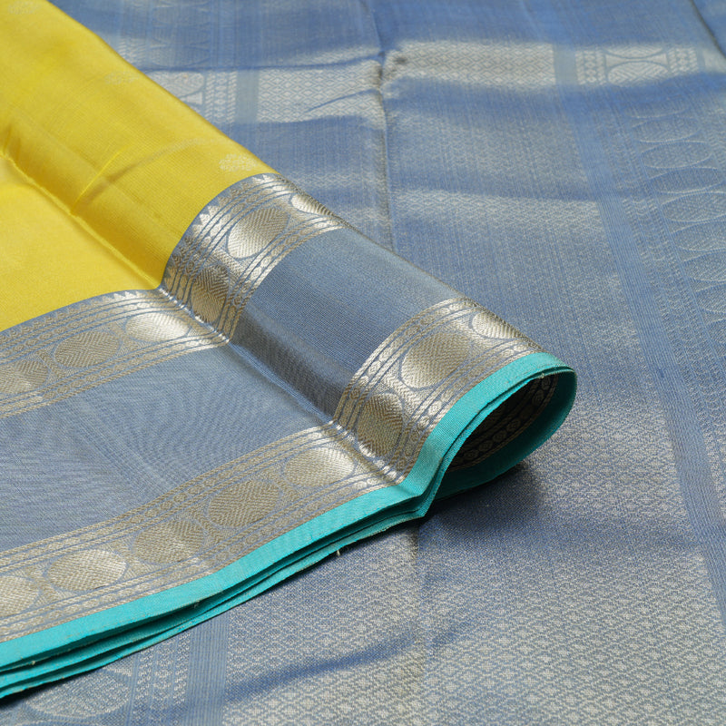 Hayagrivas Lemon Yellow Handloom Kanjivaram Silk Saree with Powder Blue Border KBD1745A4-2