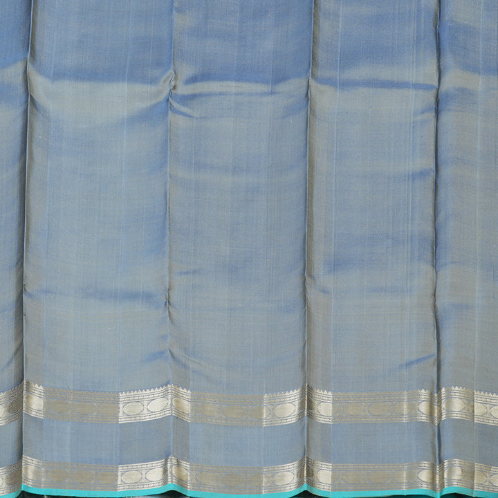 Hayagrivas Lemon Yellow Handloom Kanjivaram Silk Saree with Powder Blue Border KBD1745A4-2