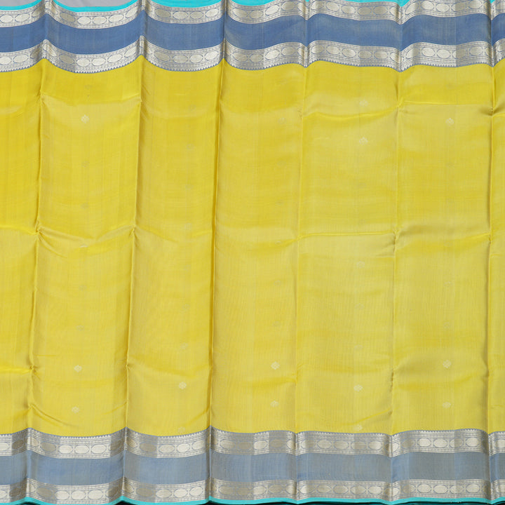 Hayagrivas Lemon Yellow Handloom Kanjivaram Silk Saree with Powder Blue Border KBD1745A4-2