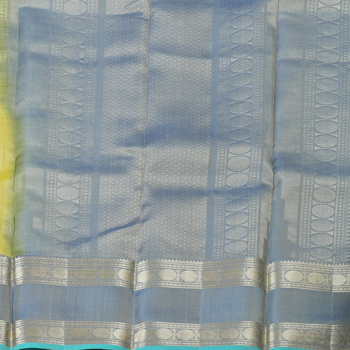 Hayagrivas Lemon Yellow Handloom Kanjivaram Silk Saree with Powder Blue Border KBD1745A4-2