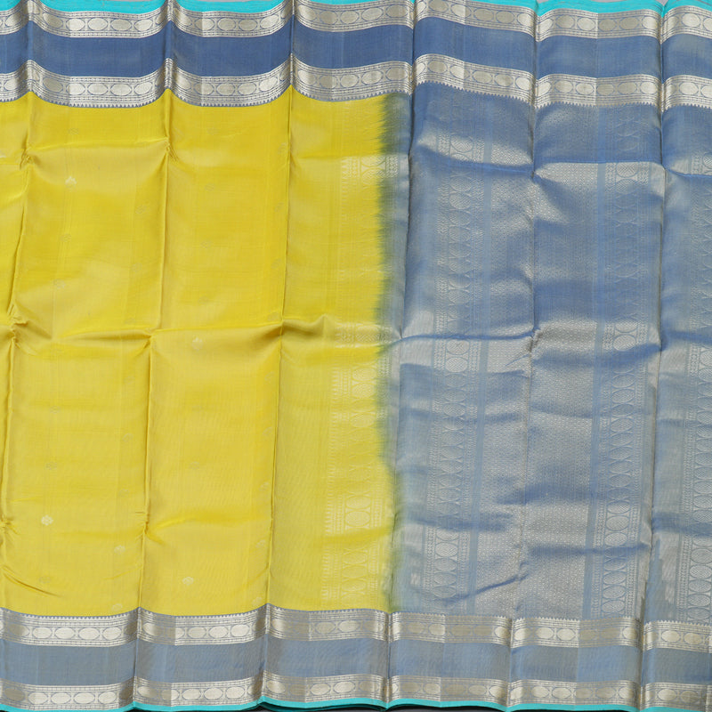 Hayagrivas Lemon Yellow Handloom Kanjivaram Silk Saree with Powder Blue Border KBD1745A4-2