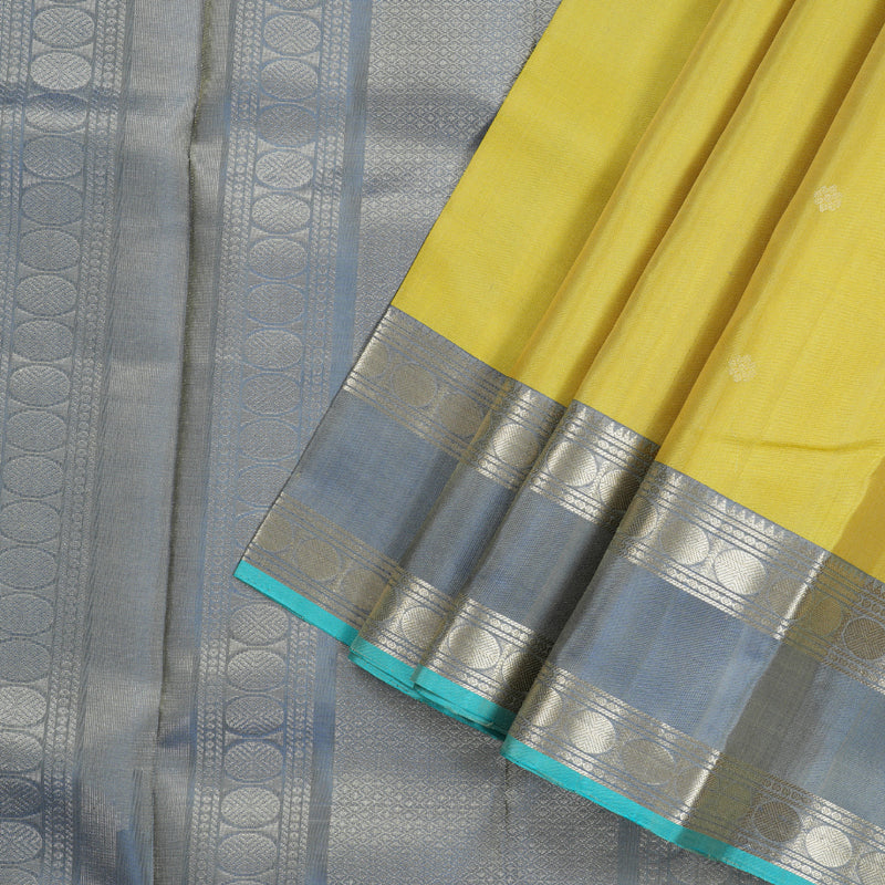 Hayagrivas Lemon Yellow Handloom Kanjivaram Silk Saree with Powder Blue Border KBD1745A4-2