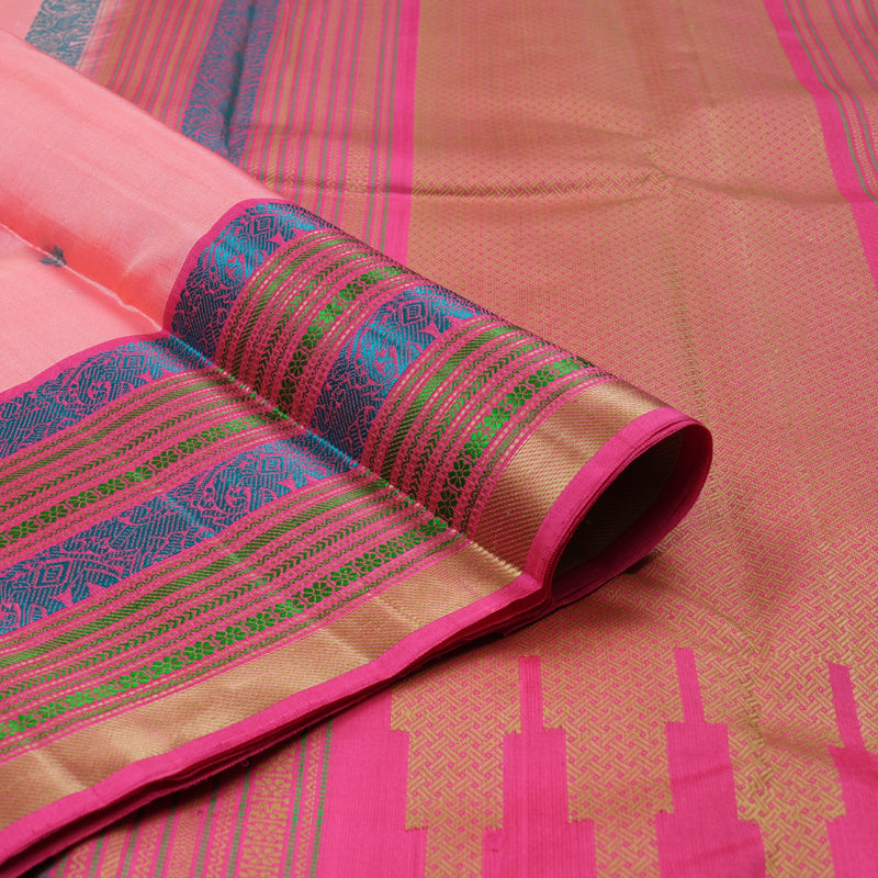 Hayagrivas Peach Pink Handloom Kanjivaram Silk Saree with Pink Border KBD1745A5-1