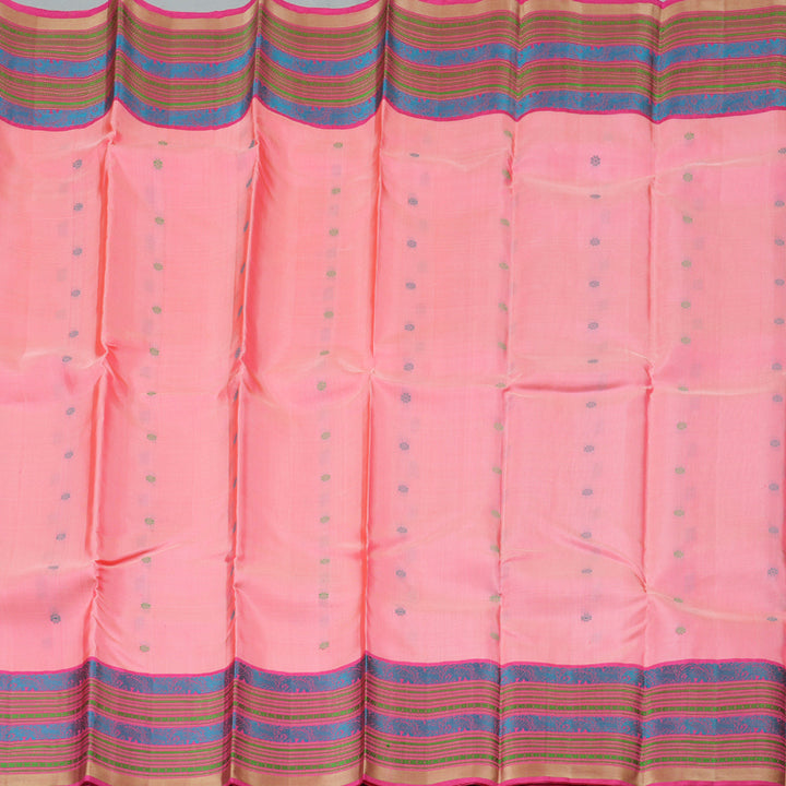 Hayagrivas Peach Pink Handloom Kanjivaram Silk Saree with Pink Border KBD1745A5-1