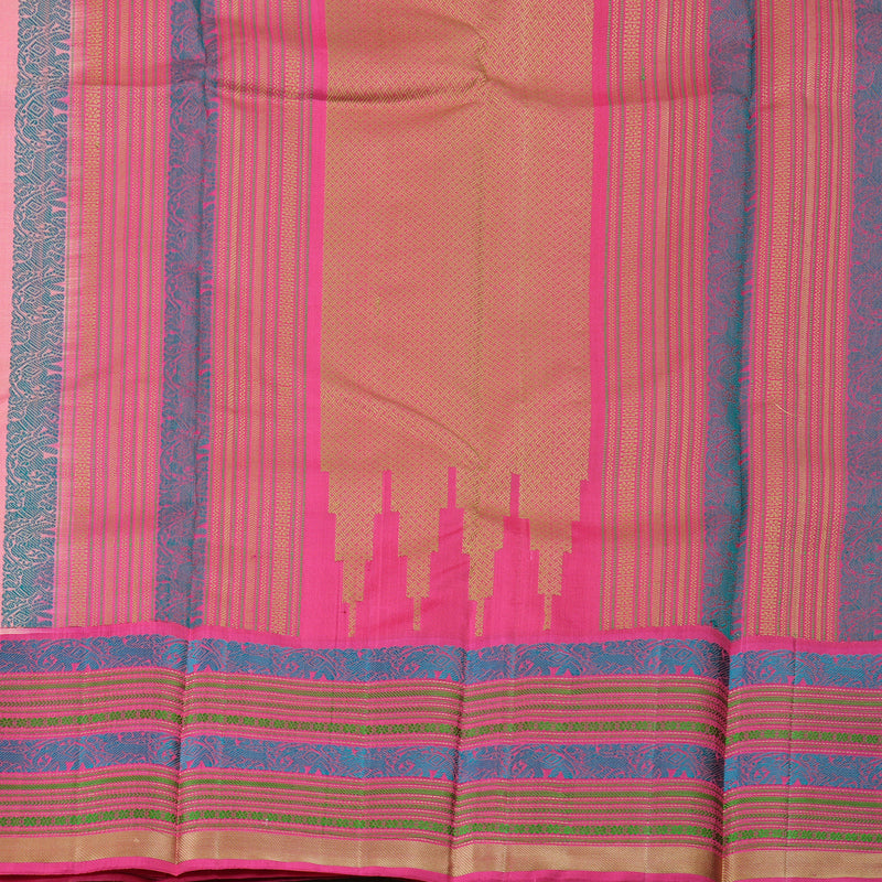 Hayagrivas Peach Pink Handloom Kanjivaram Silk Saree with Pink Border KBD1745A5-1