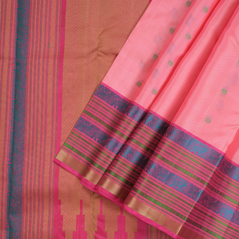 Hayagrivas Peach Pink Handloom Kanjivaram Silk Saree with Pink Border KBD1745A5-1