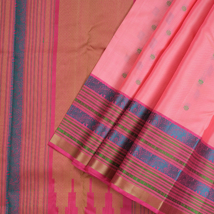 Hayagrivas Peach Pink Handloom Kanjivaram Silk Saree with Pink Border KBD1745A5-1