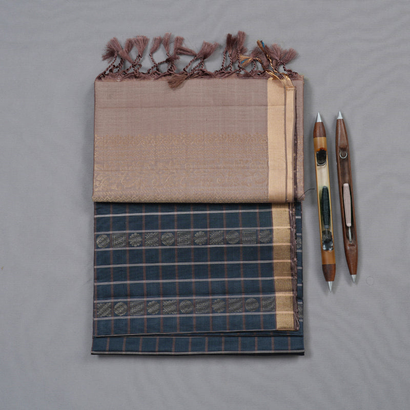 Hayagrivas Stunning Black Handloom Soft Silk Saree with Light Chocolate Brown Border KBD1746A3-3