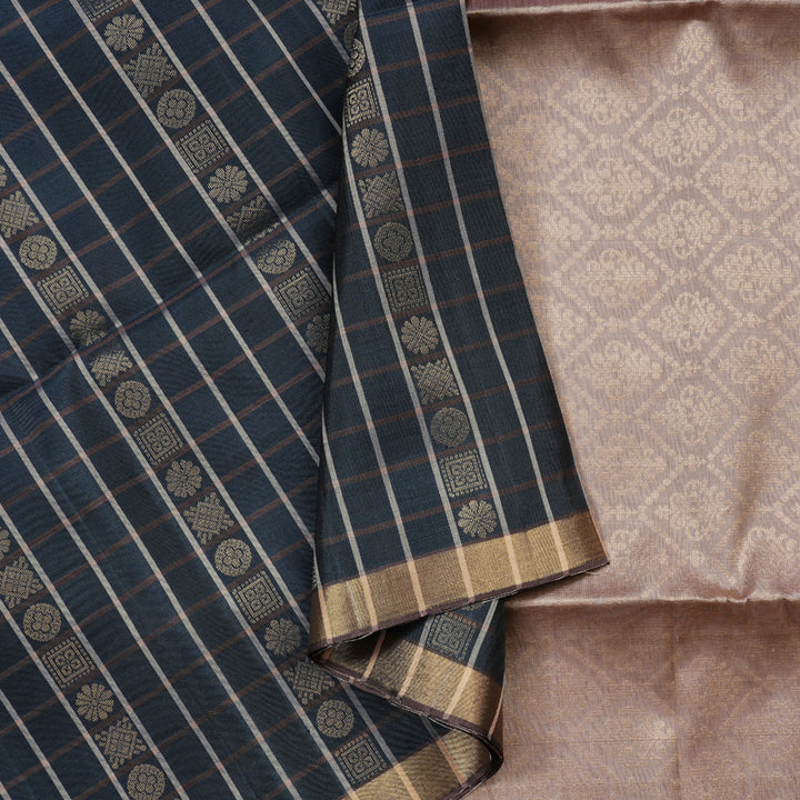 Hayagrivas Stunning Black Handloom Soft Silk Saree with Light Chocolate Brown Border KBD1746A3-3