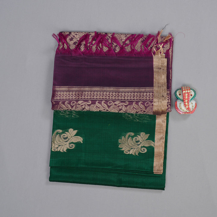 Hayagrivas Handloom Kora Silk Cotton Saree in Gorgeous Bottle Green KBD1748A1-18