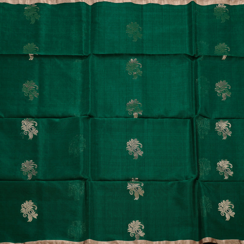 Hayagrivas Handloom Kora Silk Cotton Saree in Gorgeous Bottle Green KBD1748A1-18