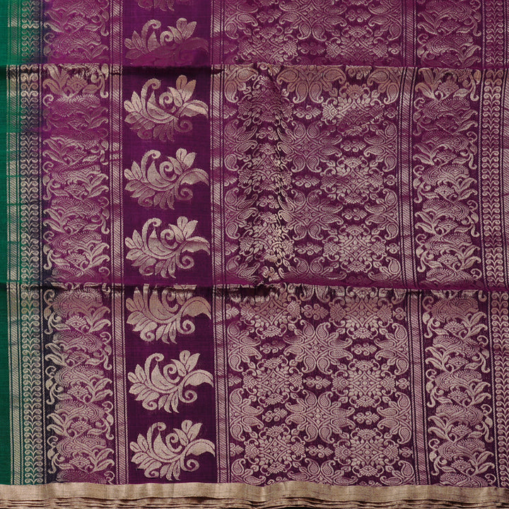 Hayagrivas Handloom Kora Silk Cotton Saree in Gorgeous Bottle Green KBD1748A1-18