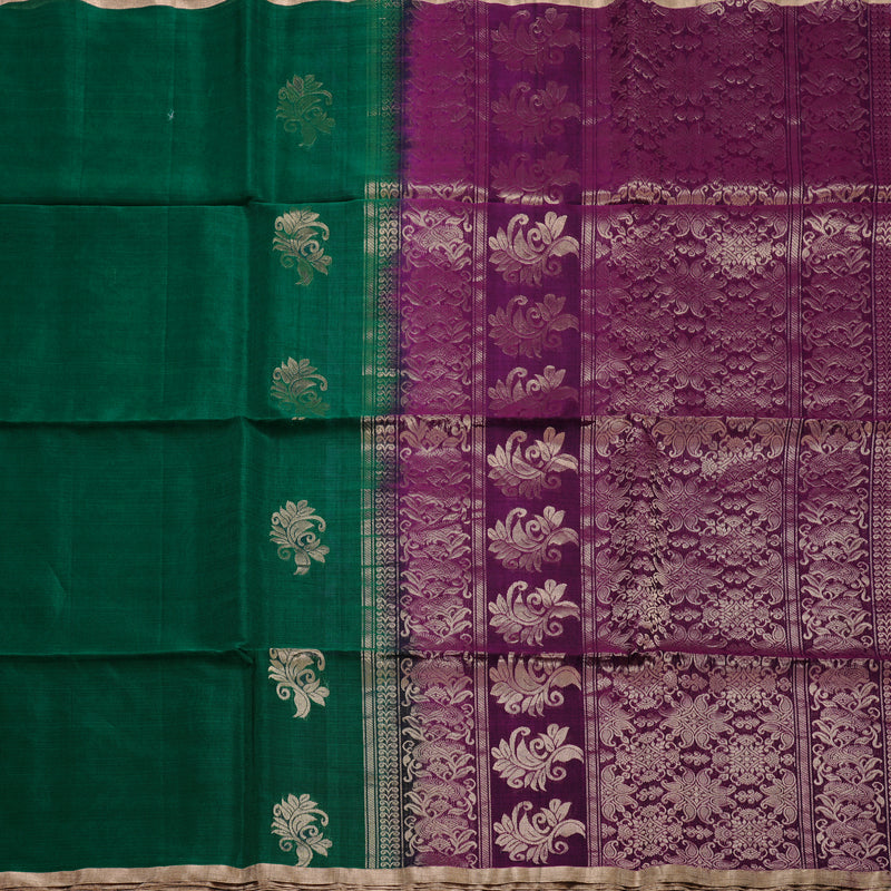 Hayagrivas Handloom Kora Silk Cotton Saree in Gorgeous Bottle Green KBD1748A1-18