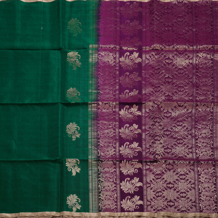 Hayagrivas Handloom Kora Silk Cotton Saree in Gorgeous Bottle Green KBD1748A1-18