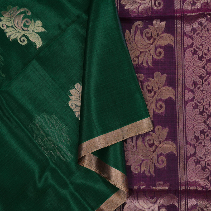 Hayagrivas Handloom Kora Silk Cotton Saree in Gorgeous Bottle Green KBD1748A1-18