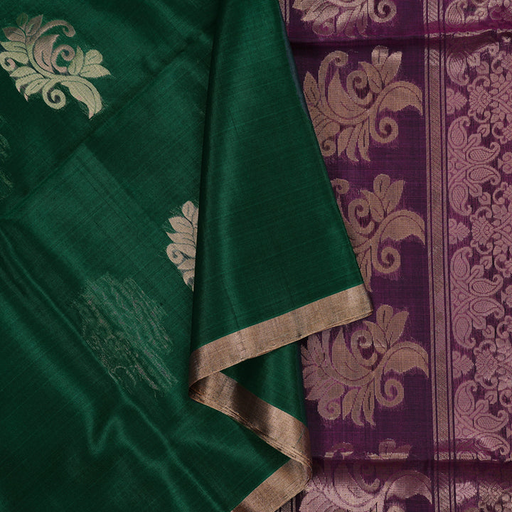 Hayagrivas Handloom Kora Silk Cotton Saree in Gorgeous Bottle Green KBD1748A1-18