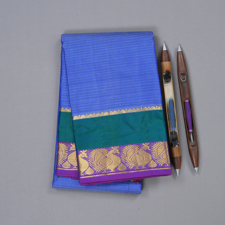 Hayagrivas Light Blue Handloom Kanjivaram Silk Saree with Purple Border with KBD1751A3-15