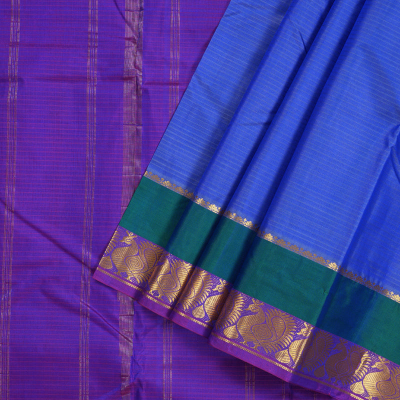 Hayagrivas Light Blue Handloom Kanjivaram Silk Saree with Purple Border with KBD1751A3-15