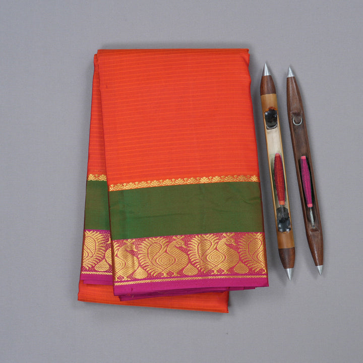 Hayagrivas Orange Handloom Kanjivaram Silk Saree with Mandhalir And Pink Border with KBD1751A3-3