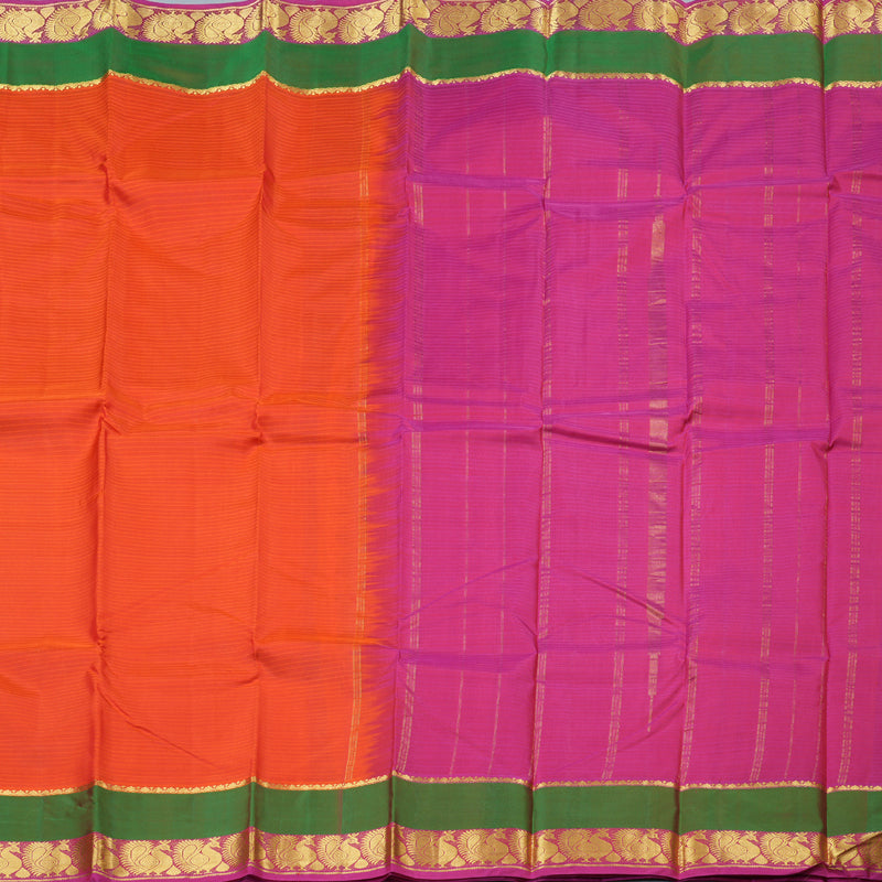Hayagrivas Orange Handloom Kanjivaram Silk Saree with Mandhalir And Pink Border with KBD1751A3-3