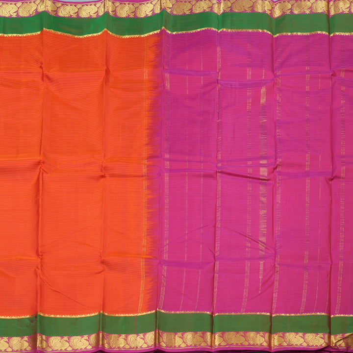 Hayagrivas Orange Handloom Kanjivaram Silk Saree with Mandhalir And Pink Border with KBD1751A3-3