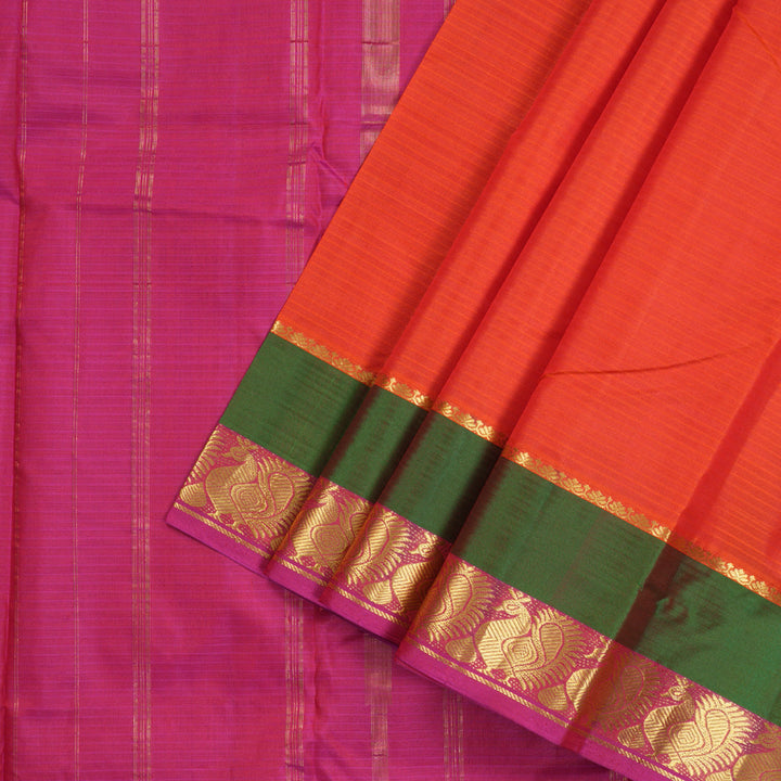 Hayagrivas Orange Handloom Kanjivaram Silk Saree with Mandhalir And Pink Border with KBD1751A3-3
