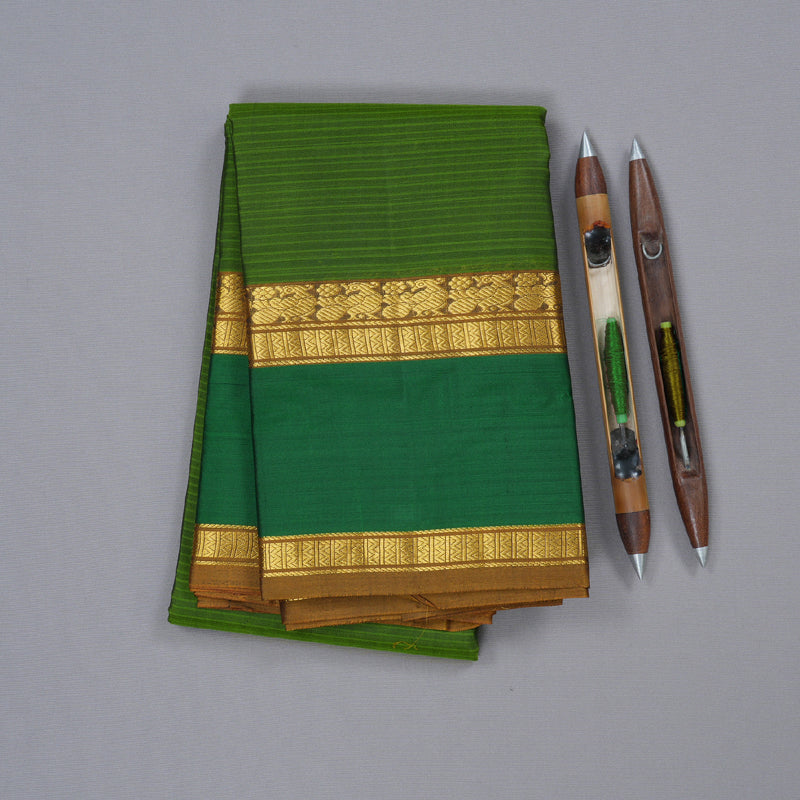 Hayagrivas Leaf Green Handloom Kanjivaram Silk Saree with Dark Green Border with KBD1751A3-8