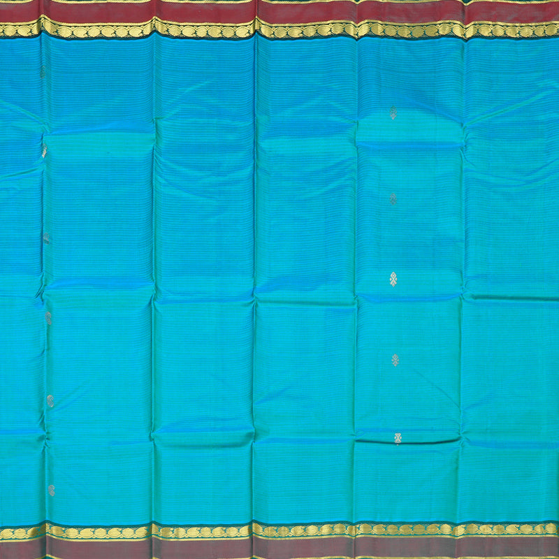 Hayagrivas Sky Blue Handloom Kanjivaram Silk Saree with Peacock Green Border KBD1751A4-5