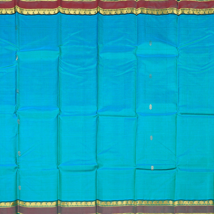 Hayagrivas Sky Blue Handloom Kanjivaram Silk Saree with Peacock Green Border KBD1751A4-5