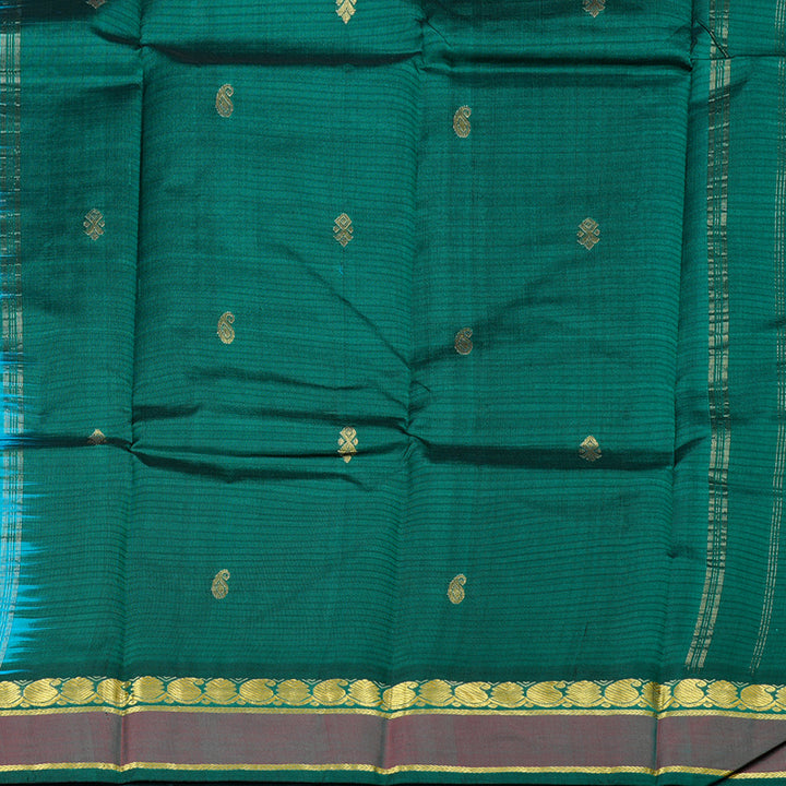 Hayagrivas Sky Blue Handloom Kanjivaram Silk Saree with Peacock Green Border KBD1751A4-5