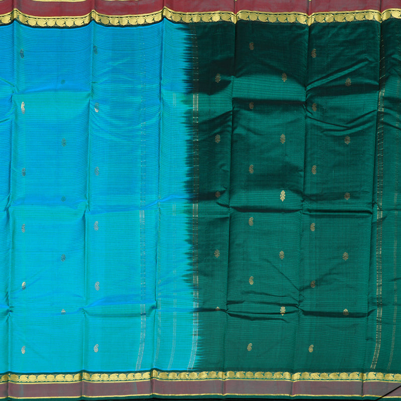 Hayagrivas Sky Blue Handloom Kanjivaram Silk Saree with Peacock Green Border KBD1751A4-5