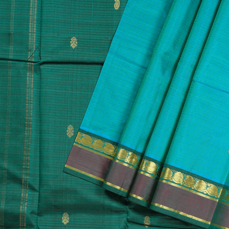 Hayagrivas Sky Blue Handloom Kanjivaram Silk Saree with Peacock Green Border KBD1751A4-5